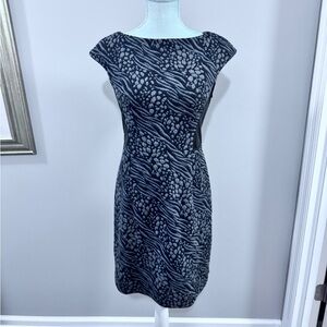 Maggy London Elegant Midi Cap Sleeve Slim Fitting Black Dress. Size 8